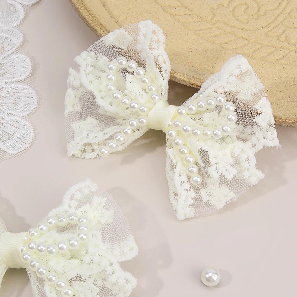 Pinces à cheveux avec nœud en dentelle pour filles, 2 pièces, épingles à cheveux en perles douces, B