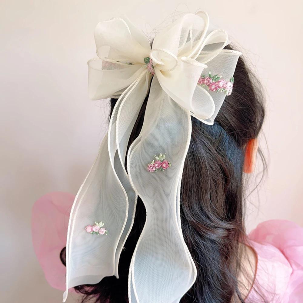 Épingle à cheveux tressée pour enfants coréens, accessoires pour cheveux floraux brodés, coiffure qu