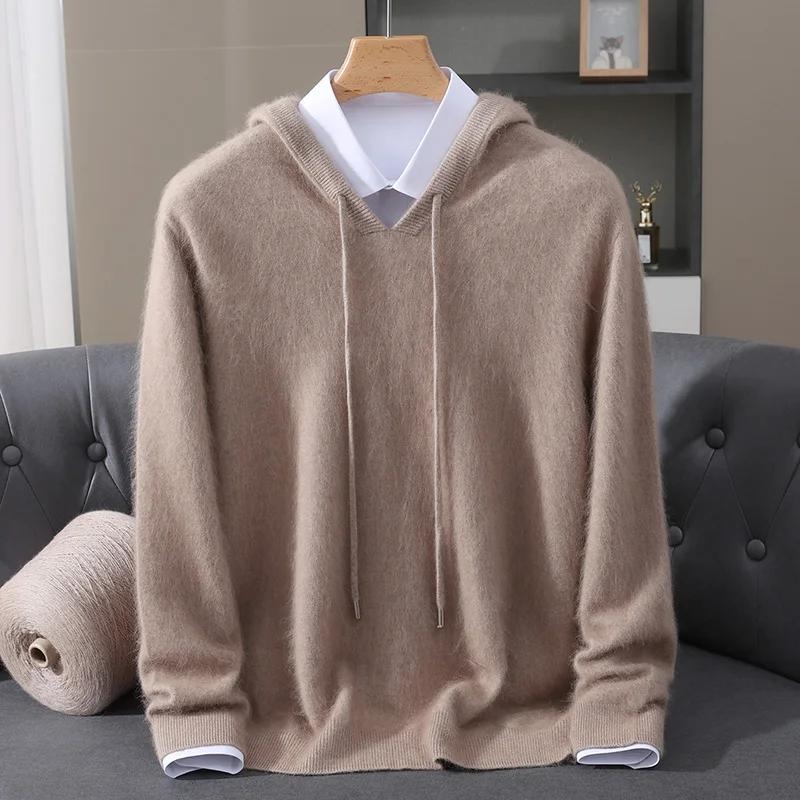 Vêtements pour hommes: pull tricoté en cachemire de vison pur 100%, pull à capuche décontracté et am