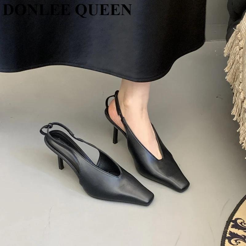 Sandales de printemps à talons hauts et fins pour femmes, escarpins à bout carré, chaussures peu pro