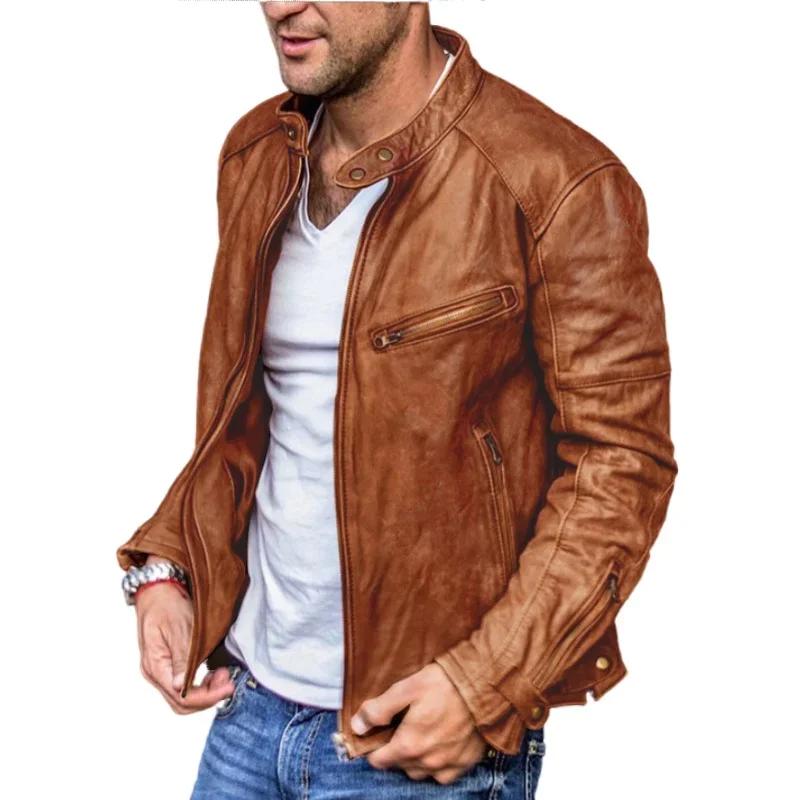 YASUGUOJI Nouvelle Veste en Cuir pour Homme 2026, Blouson Moto Rouge Tendance en Cuir PU avec Col Mo