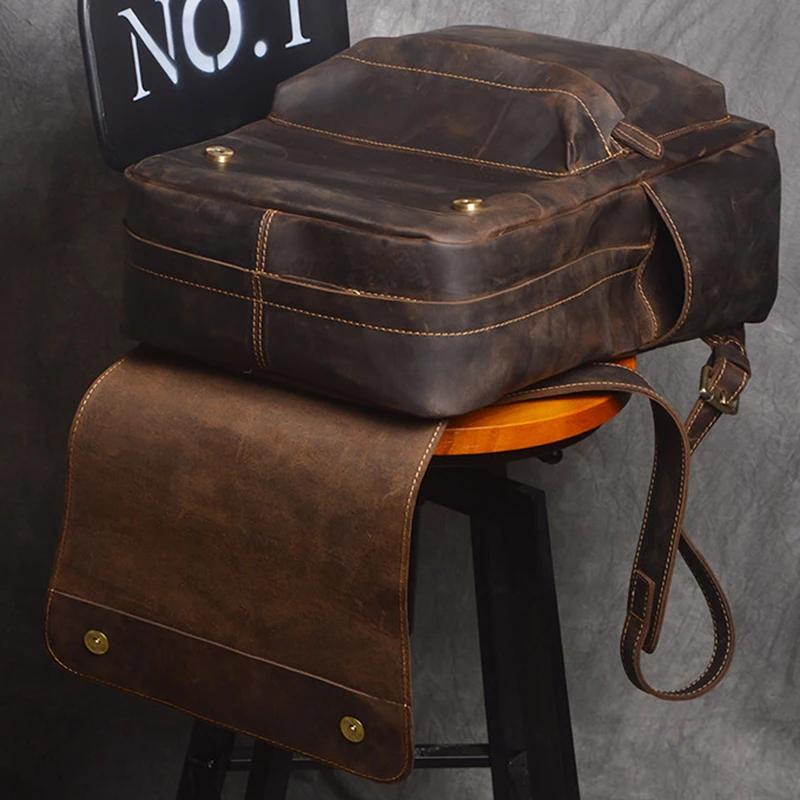 Sac à Dos Vintage en Cuir de Cheval pour Homme, Grande Capacité, 15.6 Pouces, pour Ordinateur Portab