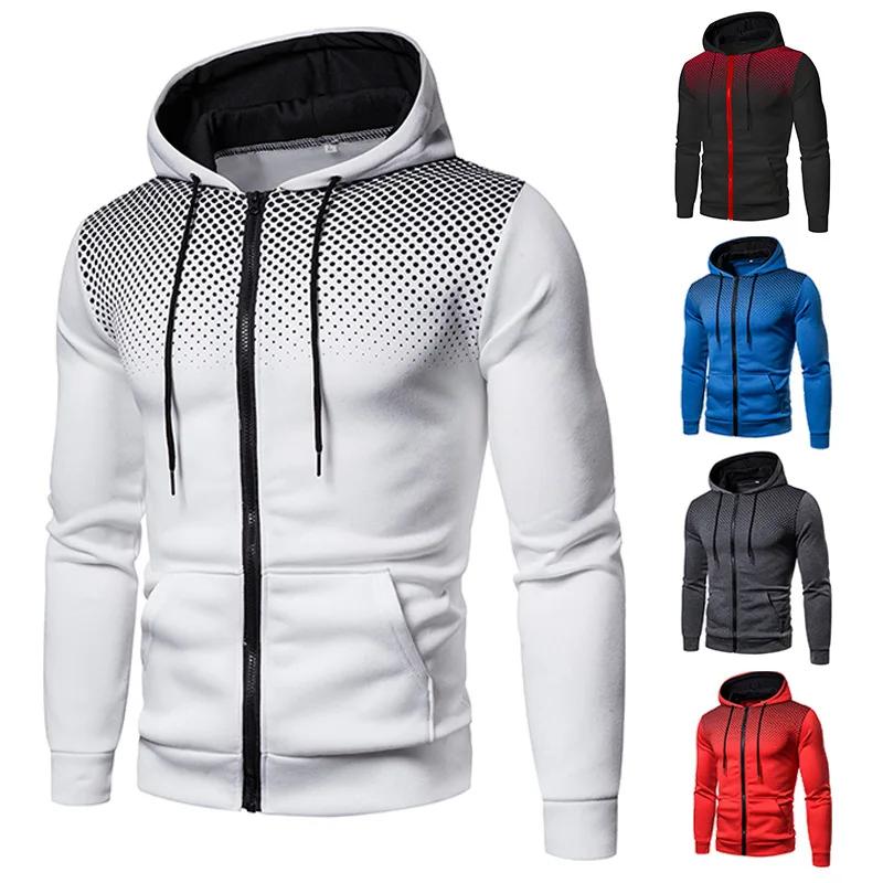 Sweat à capuche zippé pour hommes poche à pois imprimé sweat à capuche Sport extérieur décontracté c