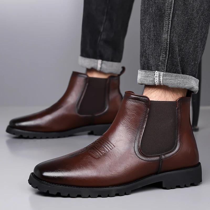 Bottes en cuir pour hommes, style britannique, confortables, décontractées, à semelle épaisse, antid