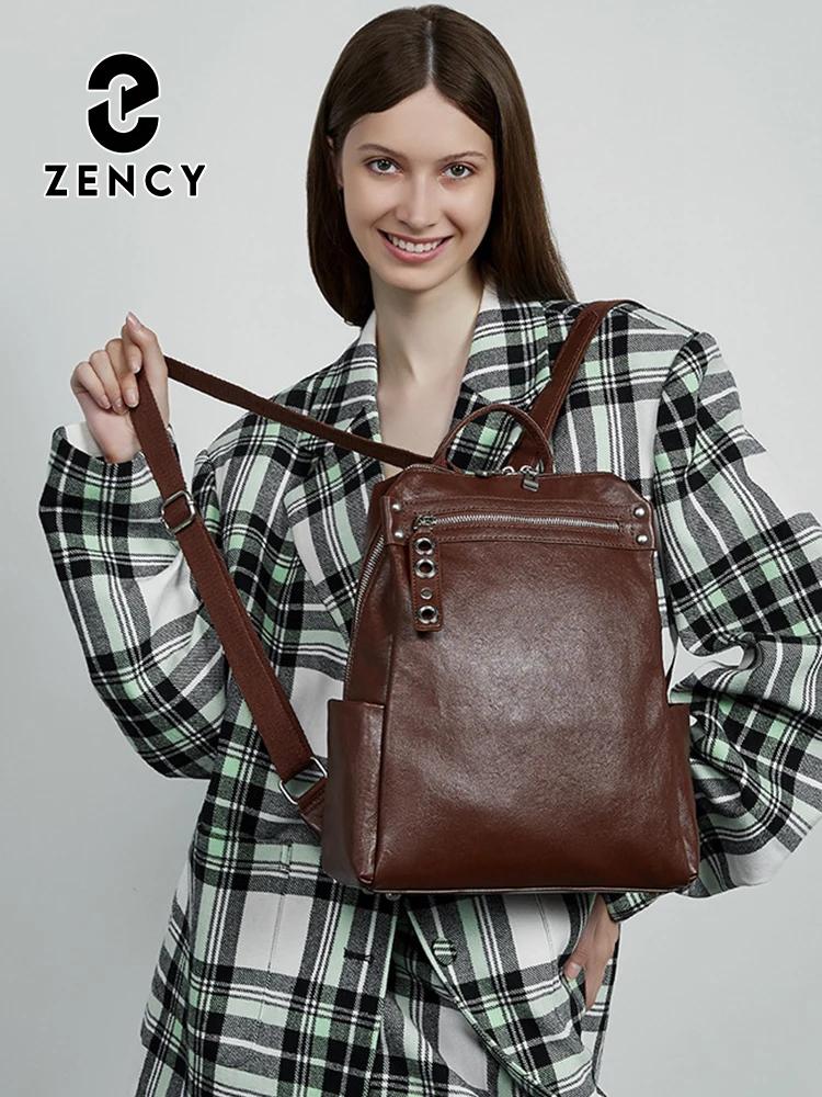 Sac à dos Zency grande capacité pour femme, sac de voyage d'affaires vintage en cuir de vachette ple