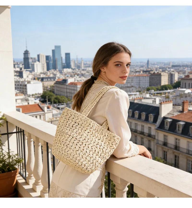 Sac à main pour femme 2026, nouveau sac seau de voyage tissé à la main, grande capacité, sac à bando
