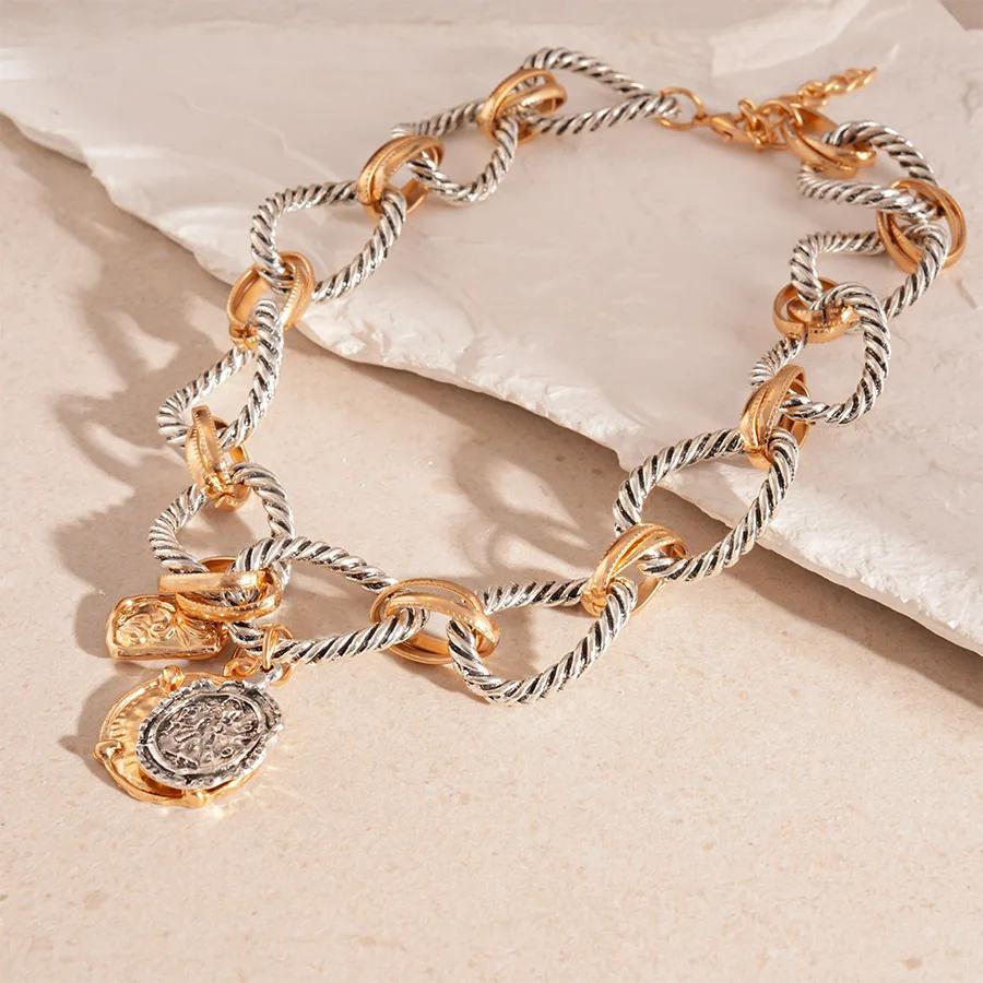ZAA Vintage métal torsadé cercle chaînes ronde pièce pendentif colliers pour femmes Puk fête chaîne 
