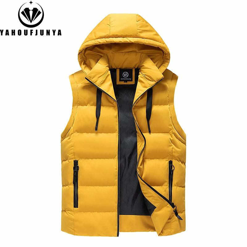 Hommes automne sans manches en plein air décontracté solide chaud gilet hommes hiver détachable à ca