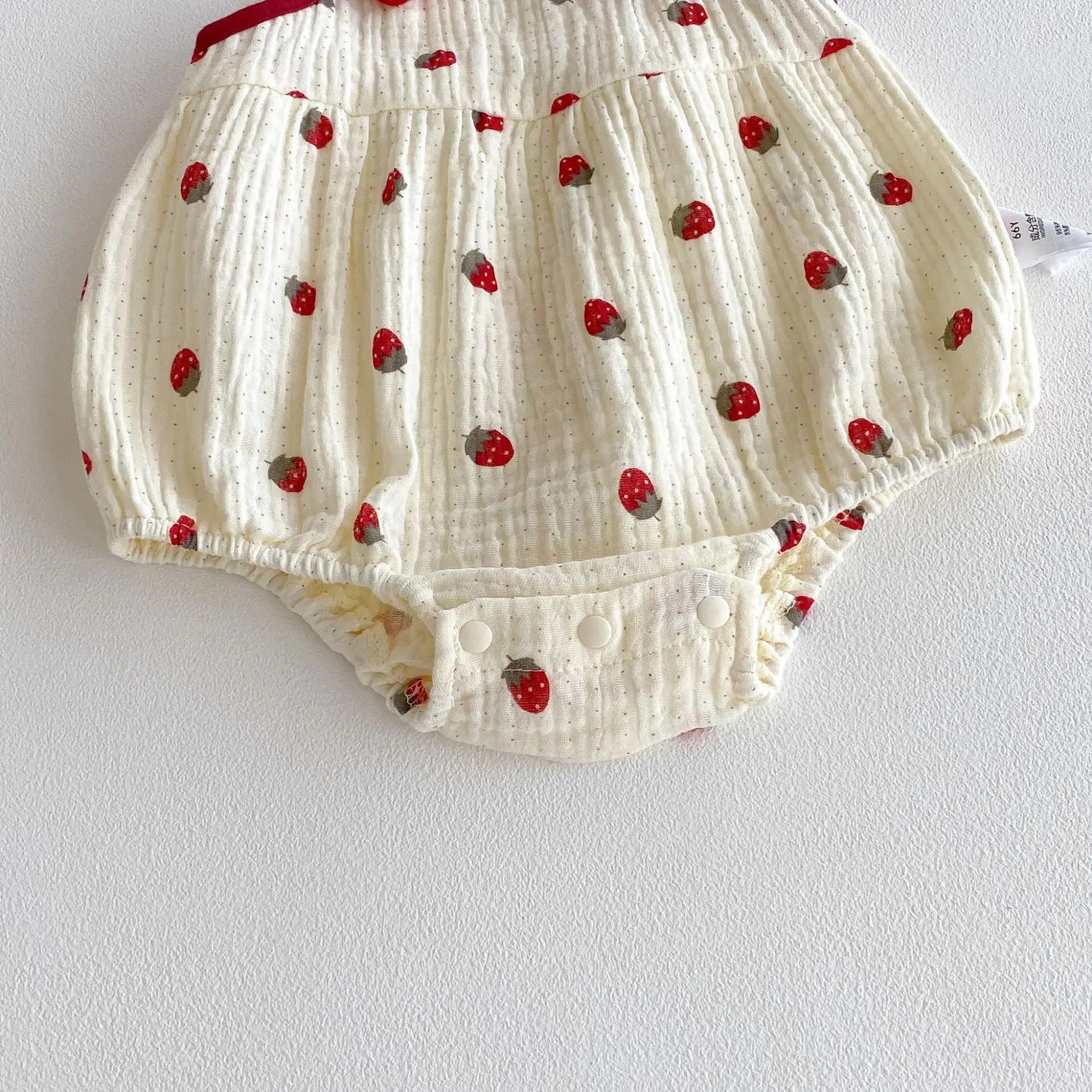 Combinaison d'été 2026 mignonne pour bébé, motif fraise, camisole une pièce, vêtement jaune sans man
