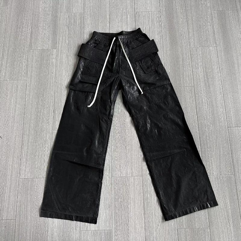 Pantalon Cargo noir à jambes larges, revêtement de teinture de cire Vintage, corne cylindrique, mult