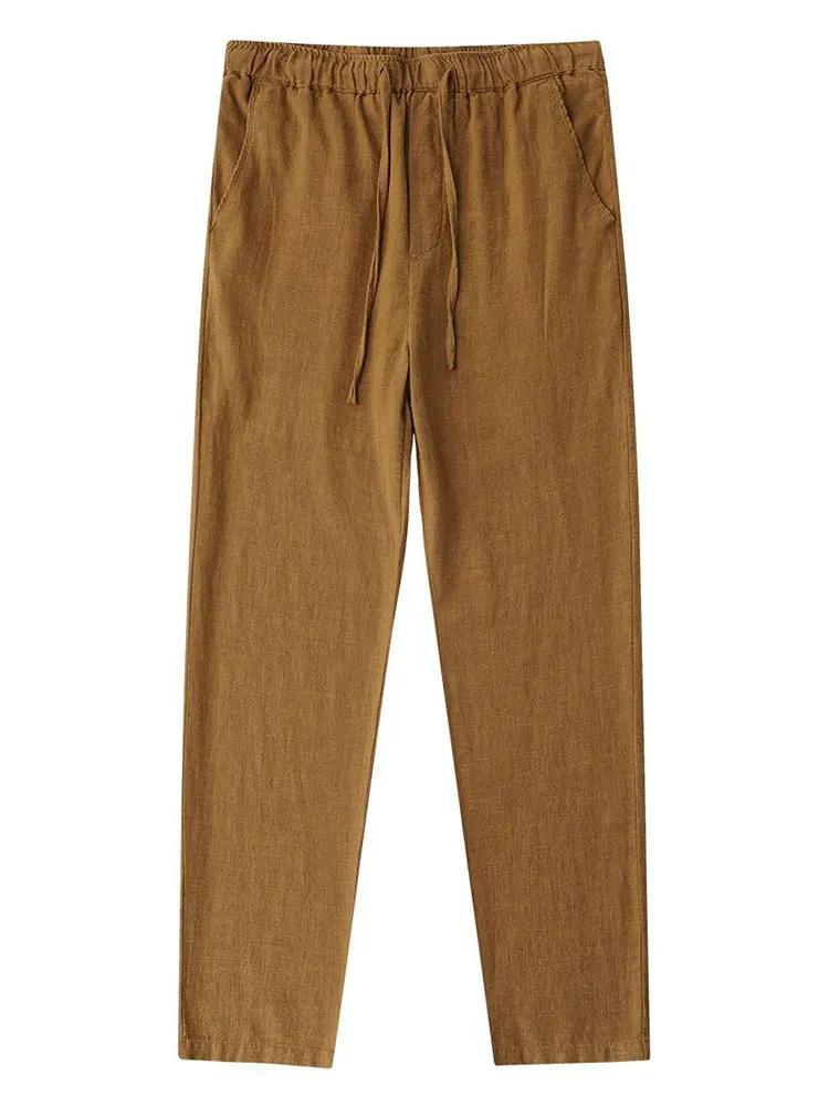 Pantalon Chino décontracté en coton et lin pour hommes, jambes larges, léger, Baggy, survêtement en 