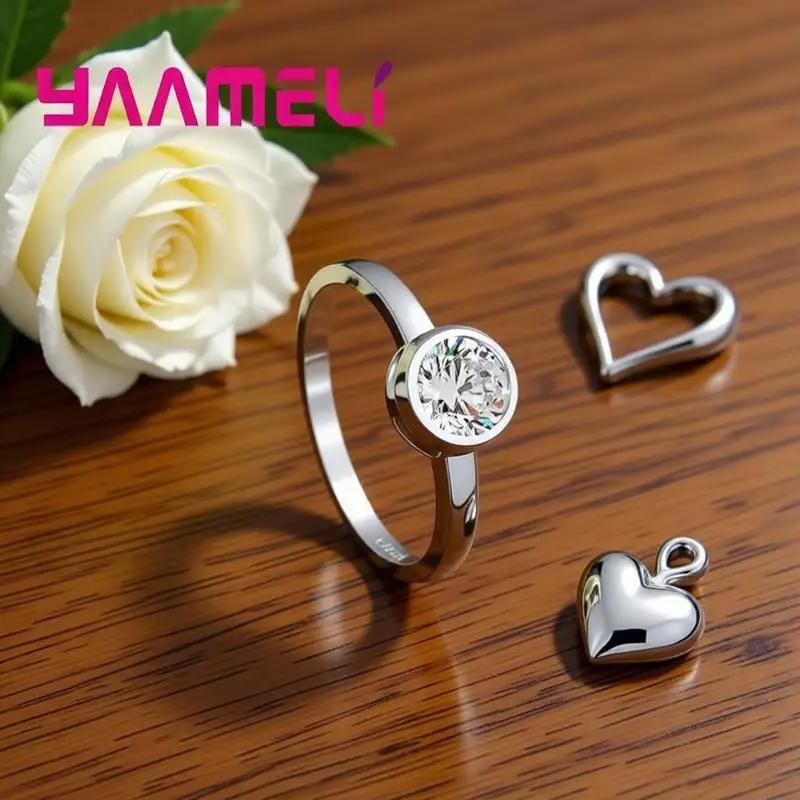 Bagues rondes en argent Sterling 925 pour femme, bijoux de mariée simples, tendance