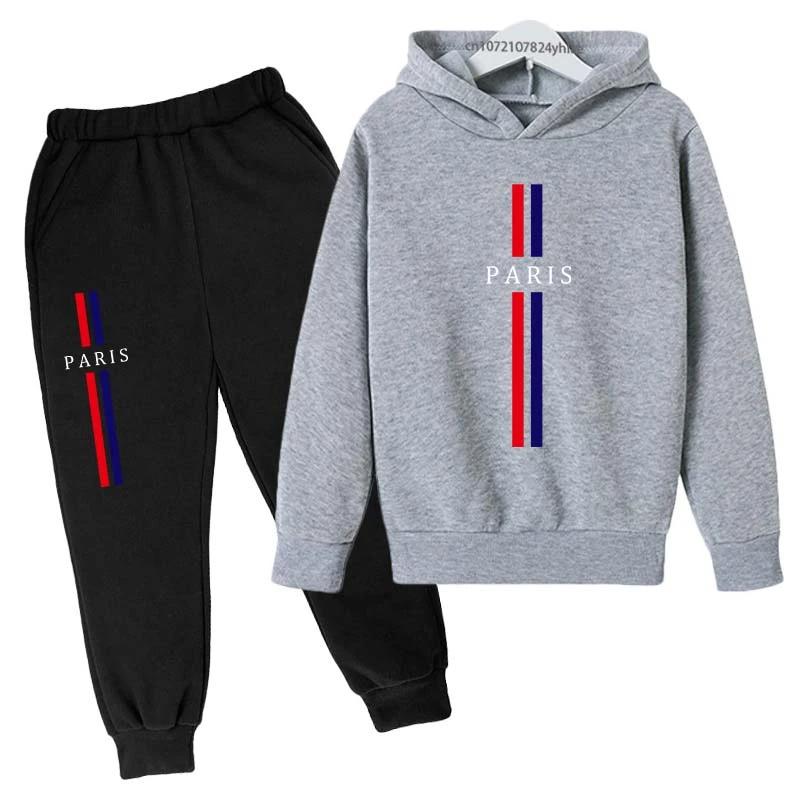Ensembles de vêtements pour enfants, garçons et filles, 2 pièces, sweat-shirt + pantalon, imprimé Pa