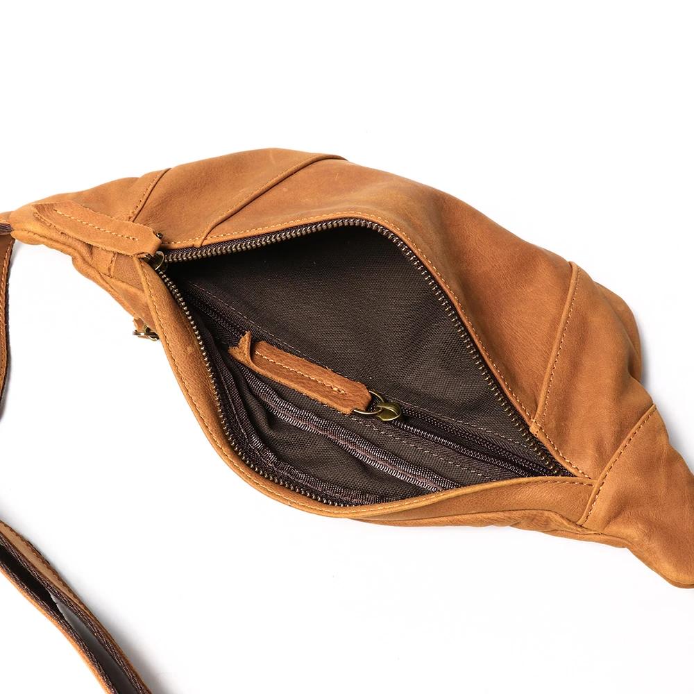 Sac banane en cuir Crazy Horse pour homme, sacoche de poitrine en cuir véritable, pochette de téléph