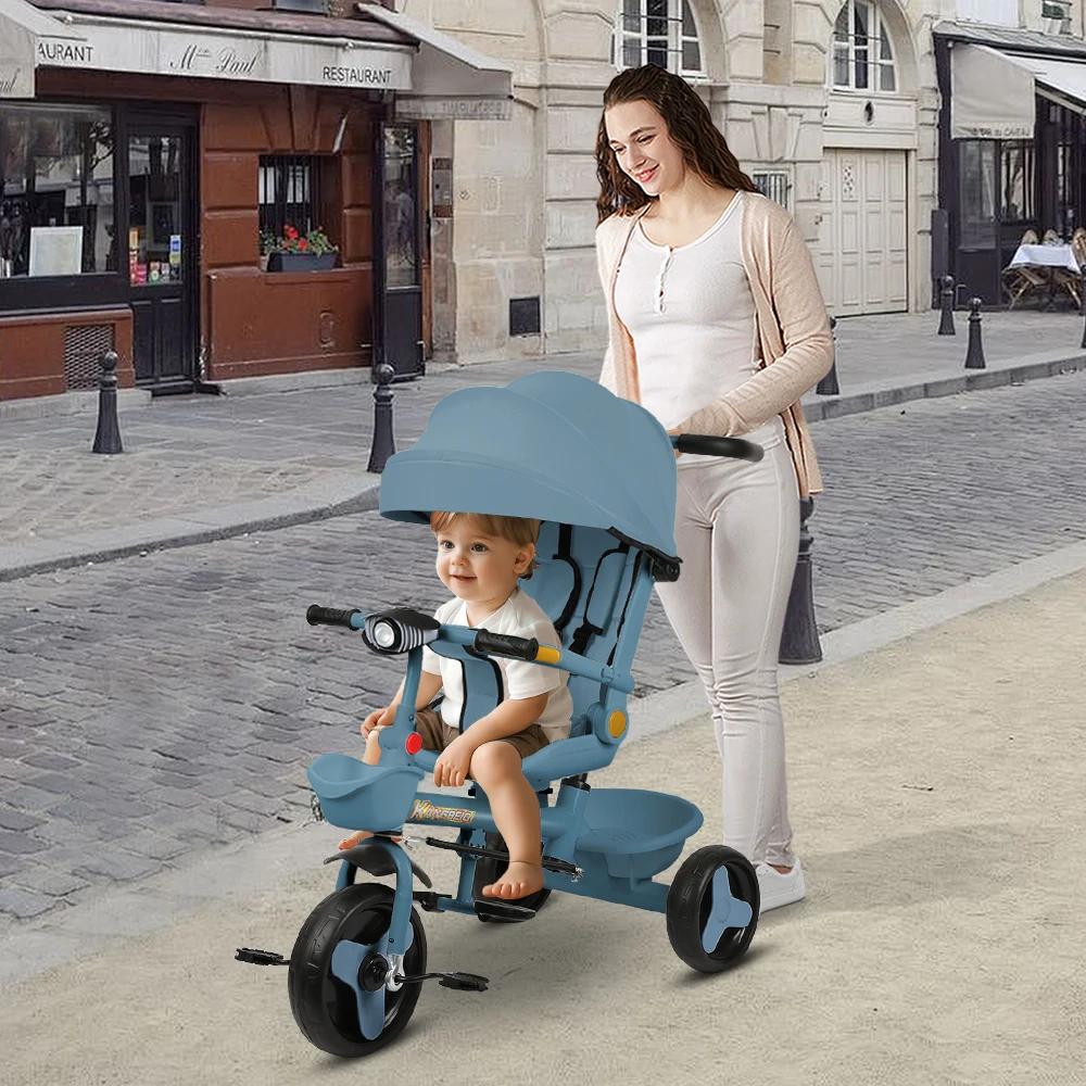 Tricycle à partir de 10 mois, Tricycle pour enfants, siège rotatif, auvent pliable avec parasol, por