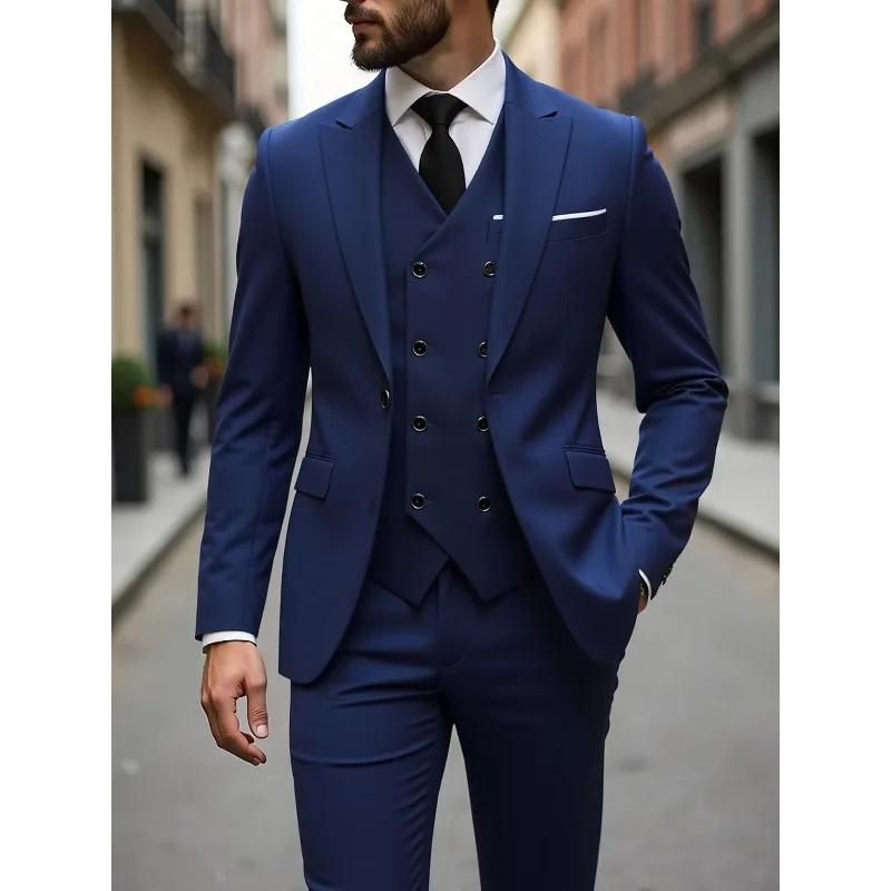 Costume homme à simple boutonnage, ensemble 3 pièces, tenue formelle, toutes saisons, Traje American