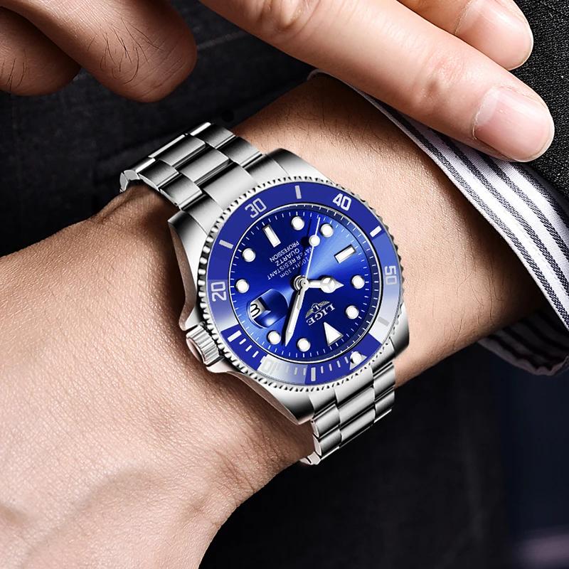 LIGE Top Original hommes montres à Quartz bleu montre étanche pour hommes en acier inoxydable Quartz
