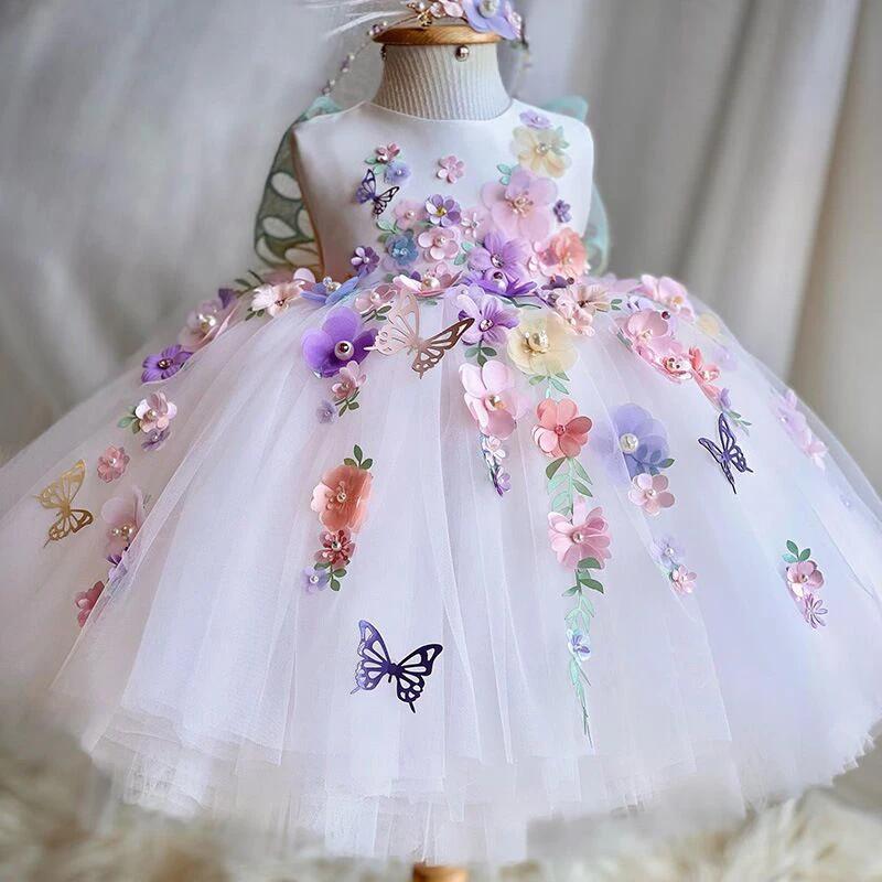 Robe de princesse en maille moelleuse pour filles de 2 à 6 ans, ailes de papillon, robe de soirée él