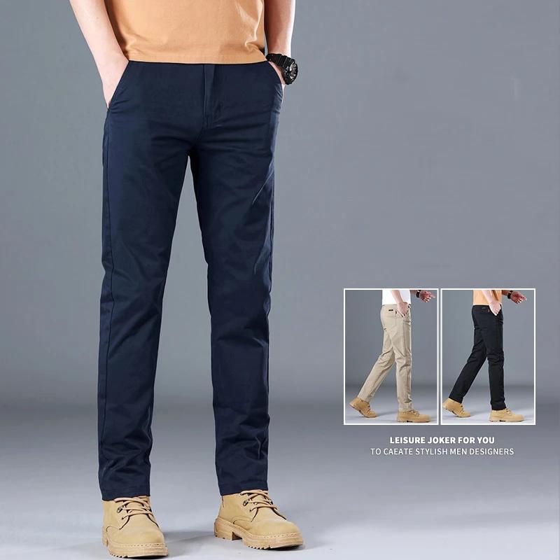 Hommes de haute qualité pur coton classique couleur unie pantalons décontractés affaires Stretch min