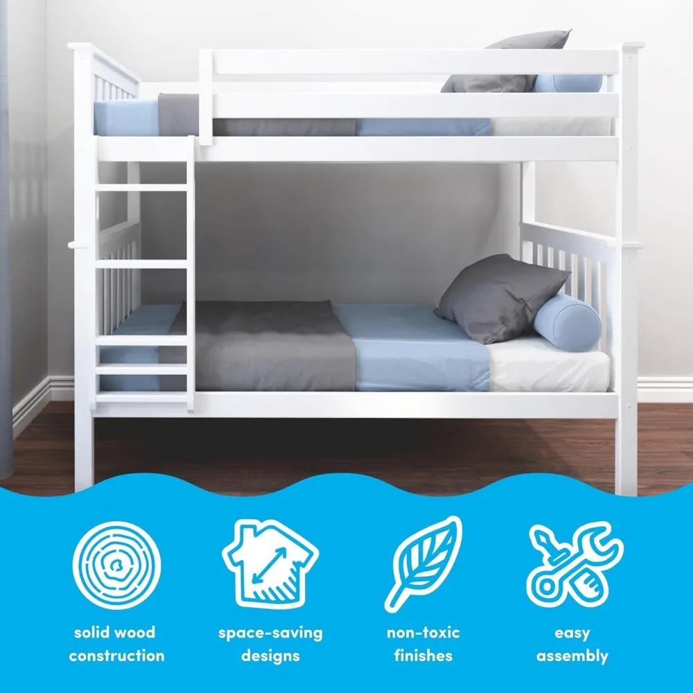 Lit superposé double sur double, cadre de lit superposé en bois massif avec échelle pour enfants, ga