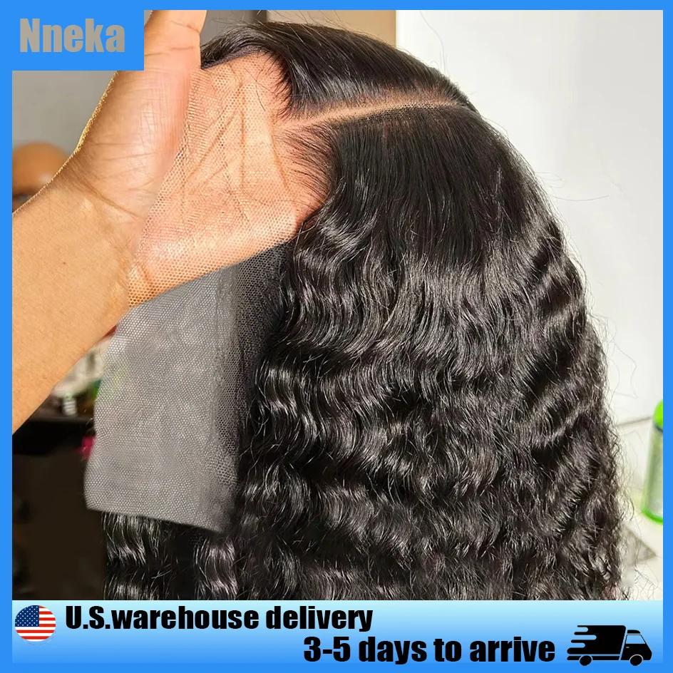 Perruque Deep Wave Lace Front Wig Remy Naturelle, Cheveux Bouclés, 13x6, 13x4, 30 Pouces, HD, pour F