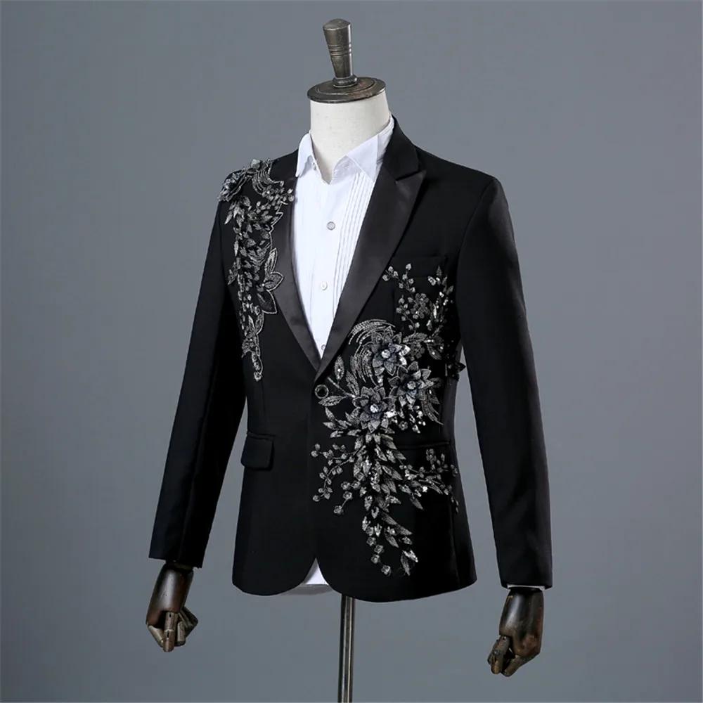Costume deux pièces élégant pour hommes, avec des appliques, pour Banquet de mariage, hôte de danse,