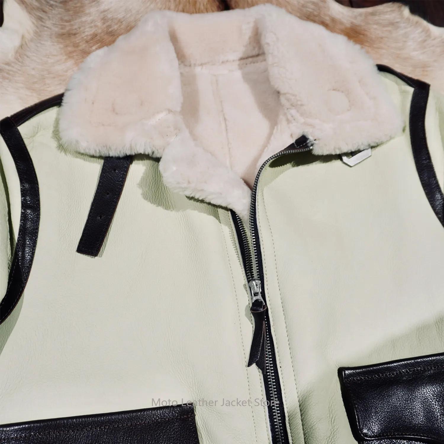 Blouson Aviateur Classique A2 en Peau de Mouton et Fourrure, Manteau Hiver Chaud et Coupe-Vent en Cu