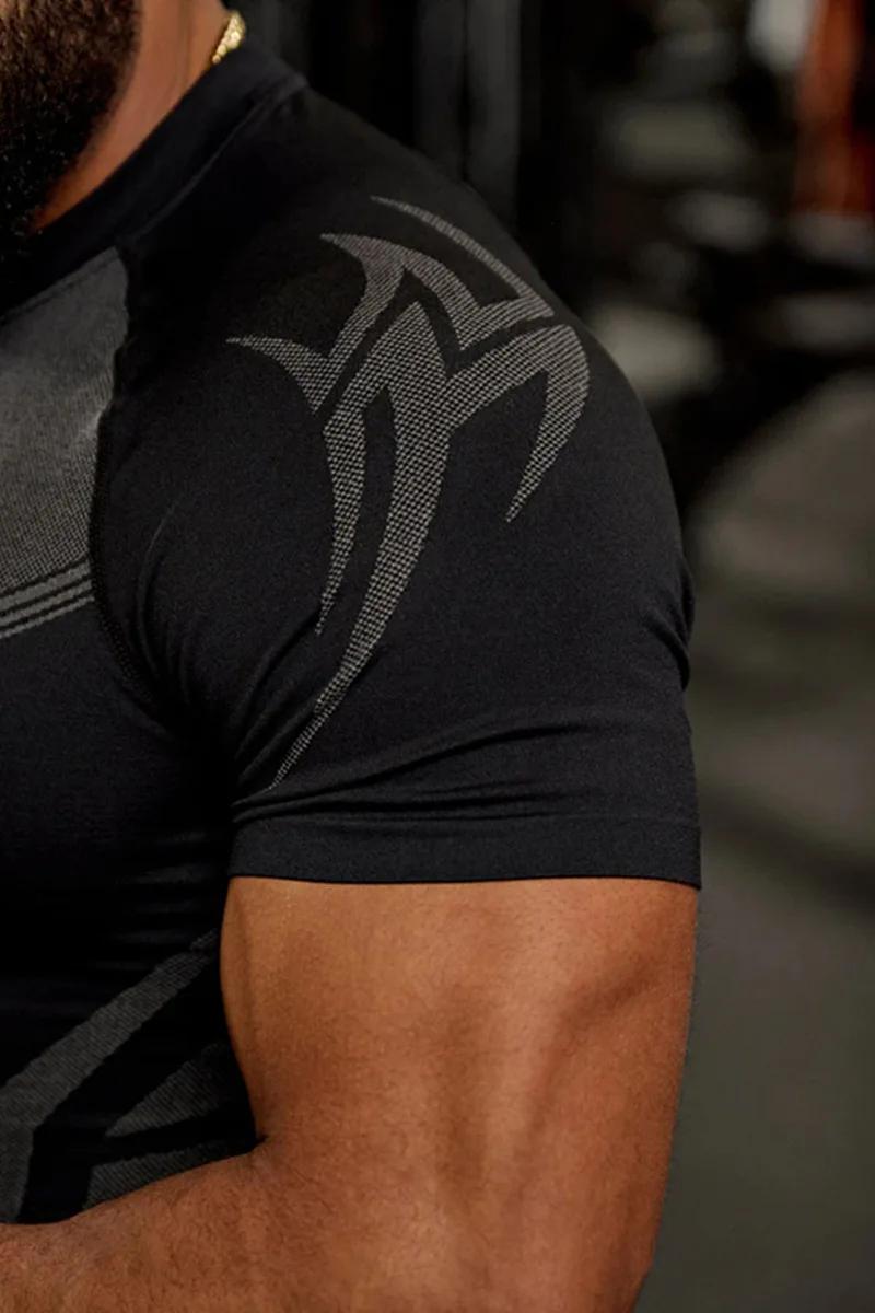 T-shirt de compression à manches courtes pour homme, imprimé tribal, hauts d'entraînement respirants
