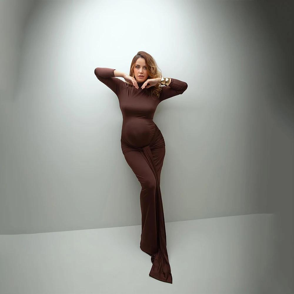 Robes de maternité pour séance Photo, robe pour femmes enceintes, manches longues, ruban froncé, rob