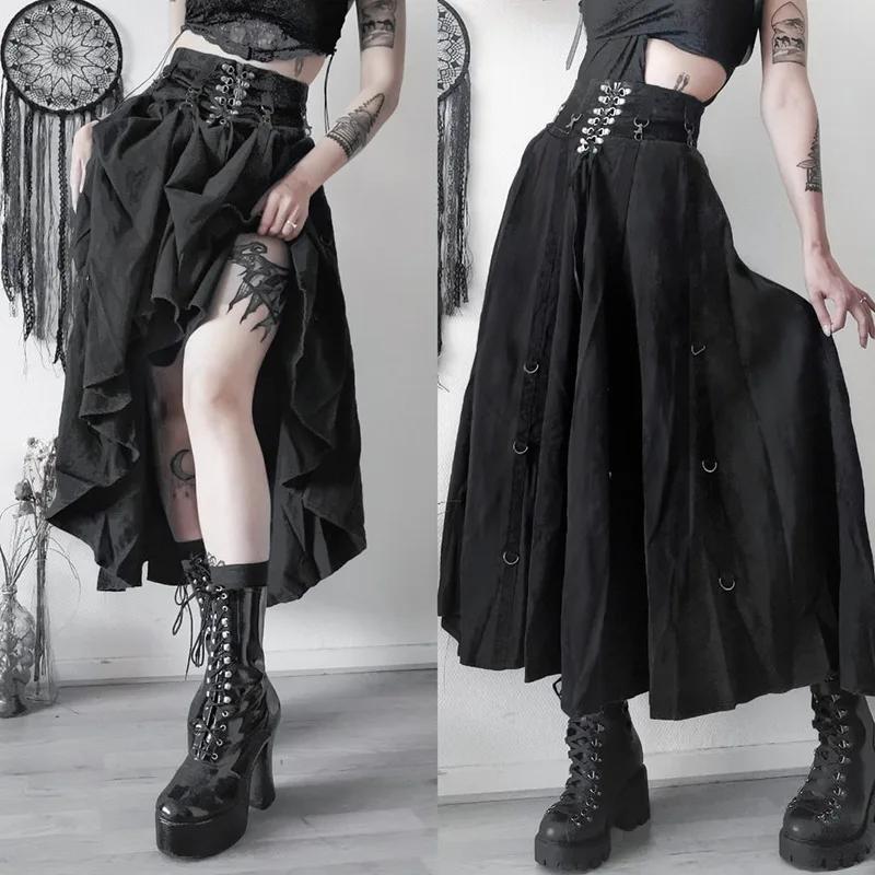 Goth Streetwear jupe gothique femmes Harajuku Emo Alternative Grunge taille haute pansement a-ligne 
