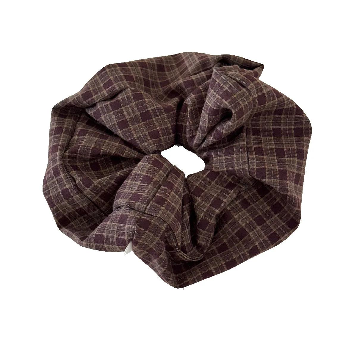 Coréen plaid rétro grand bandeau de cheveux attaché queue de cheval corde chouchous accessoires pour