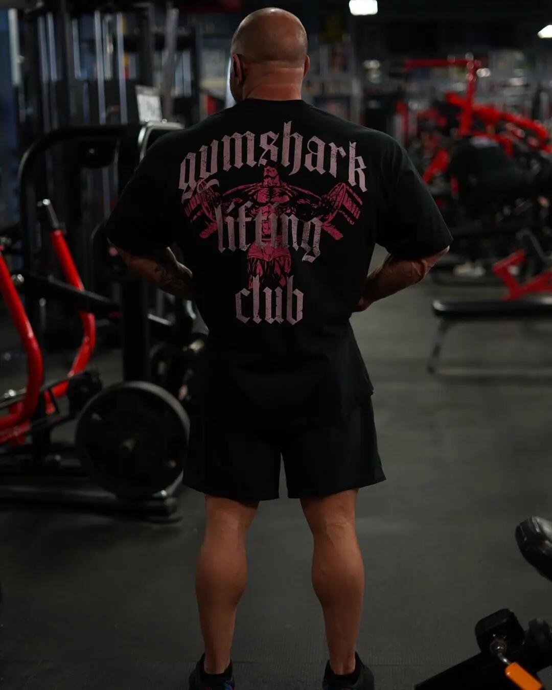 T-shirt d'été en coton à manches courtes pour homme, coupe ample, imprimé requin, style sportif GYM 