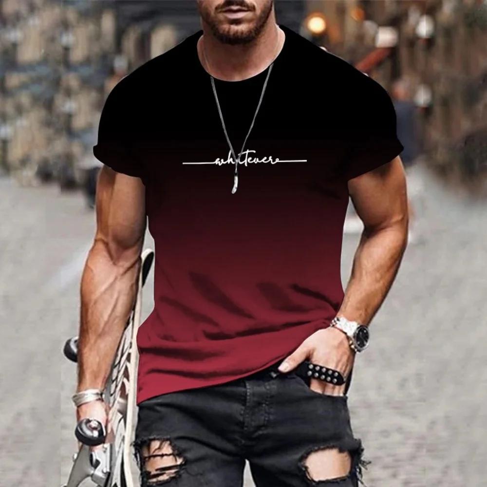 T-shirt col rond pour hommes, confortable et respirant, avec lettres dégradées imprimées, haut tenda