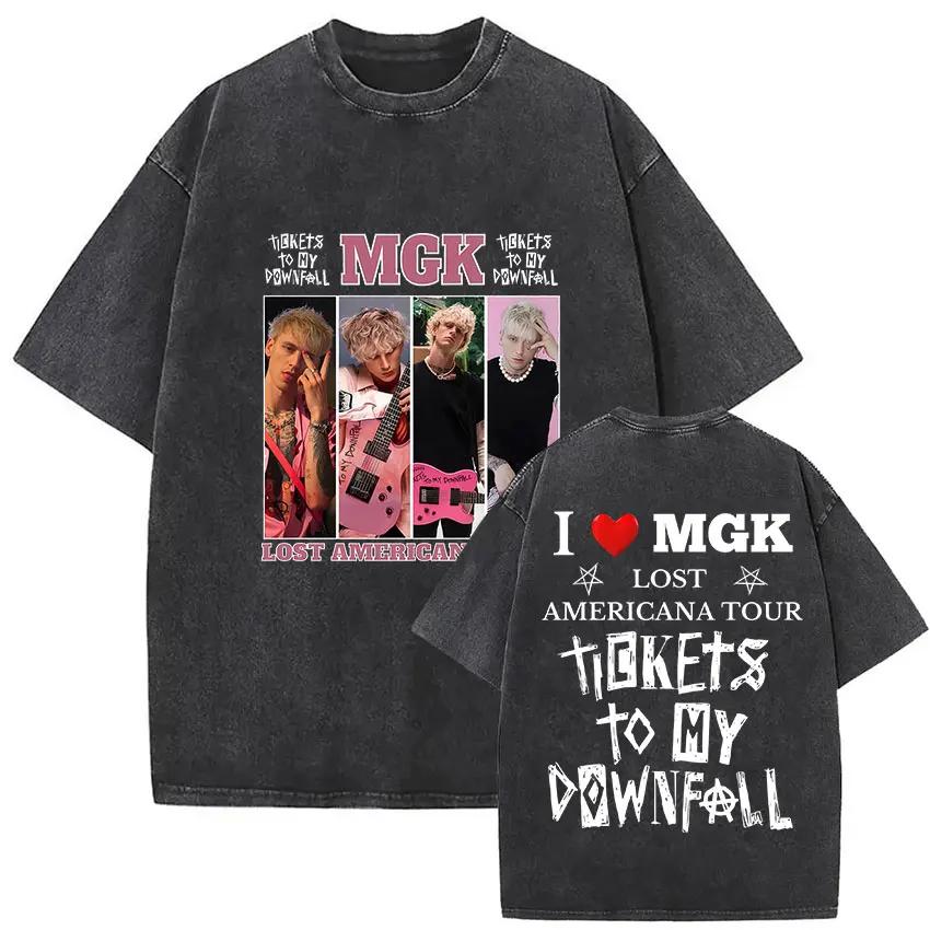 Rappeur MGK perdu Americana Tour 2025 T-shirts mitrailleuse Kelly Vintage lavé graphique T-shirt hom