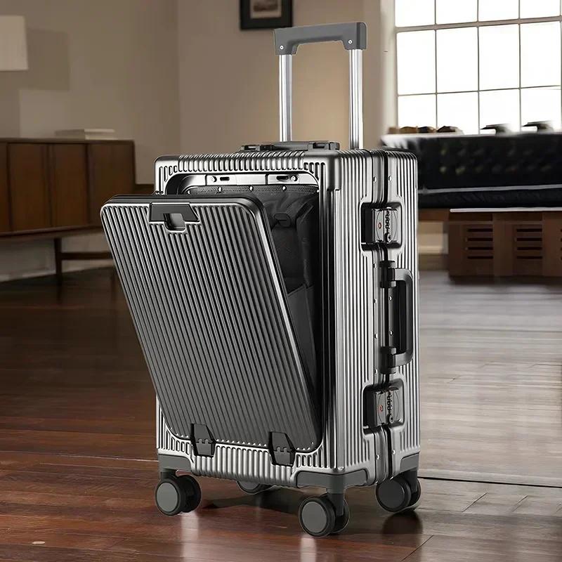 Valise cabine 20 pouces expédiée depuis l'UE, cadre en alliage d'aluminium à ouverture frontale, val