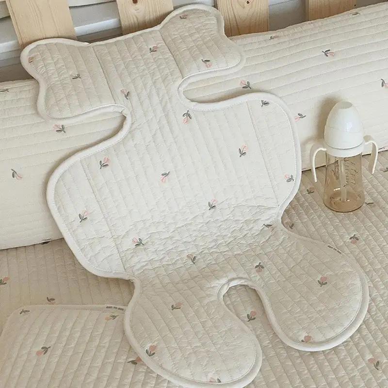 Coussin de siège de poussette pour bébé, ours lapin brodé, toutes saisons, matelas de chariot respir