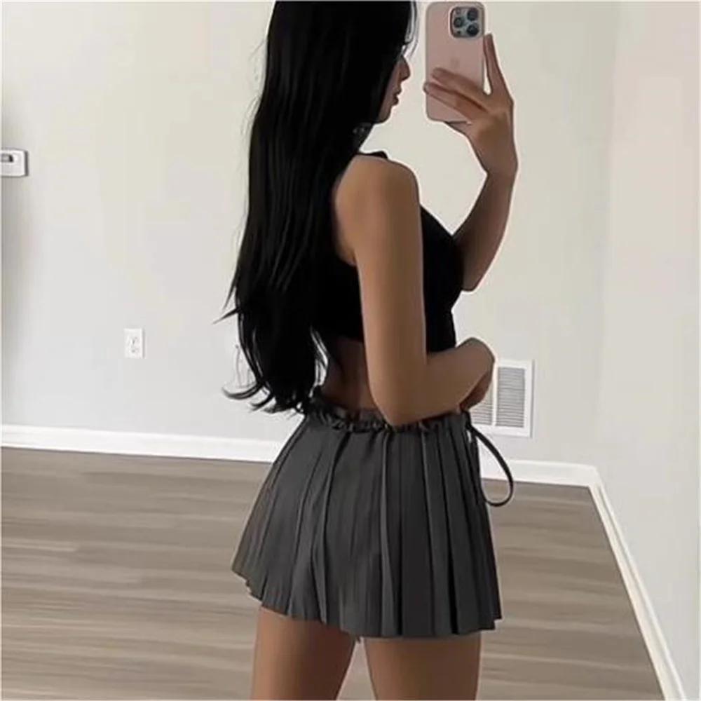 Mini jupe plissée taille haute pour femmes, vêtements de créateurs, fermeture éclair blanche, mode K