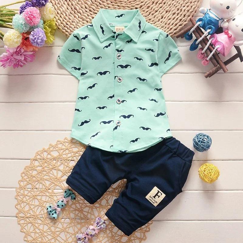Costume d'été pour garçon, chemise imprimée à manches courtes + Short, en coton, vêtements mignons p