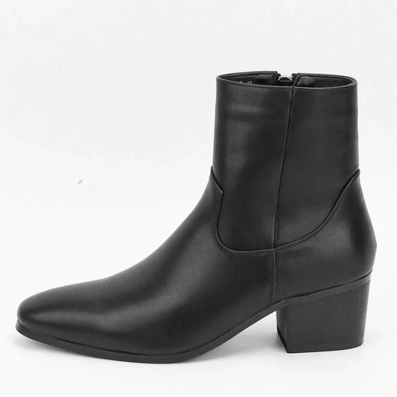 Nouveau automne hommes mode talons hauts bottes courtes petite tête carrée haut talon bottes hommes 