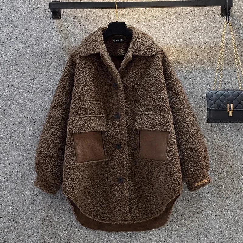 Mars-Veste en laine d'agneau pour femme, Fat Adjust, Fat Optics, Manteau femme chic, Design de style