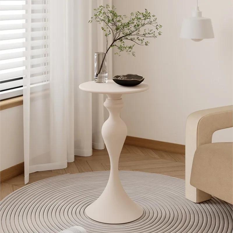 Table d'appoint ronde pour canapé, style crème, étagères en fer, petite table basse, mini chevet, cé