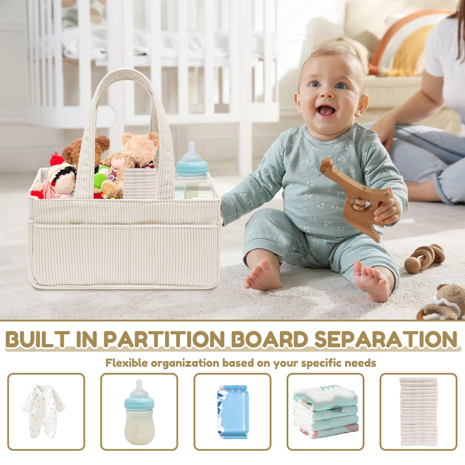 Organisateur de couches pour bébé en velours côtelé, panier de rangement pliable multi-poches avec p