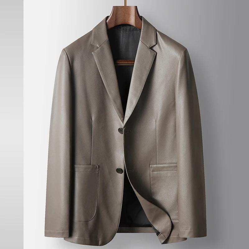 Veste de costume en cuir décontractée pour hommes, tendance d'affaires à la mode, de haute qualité, 