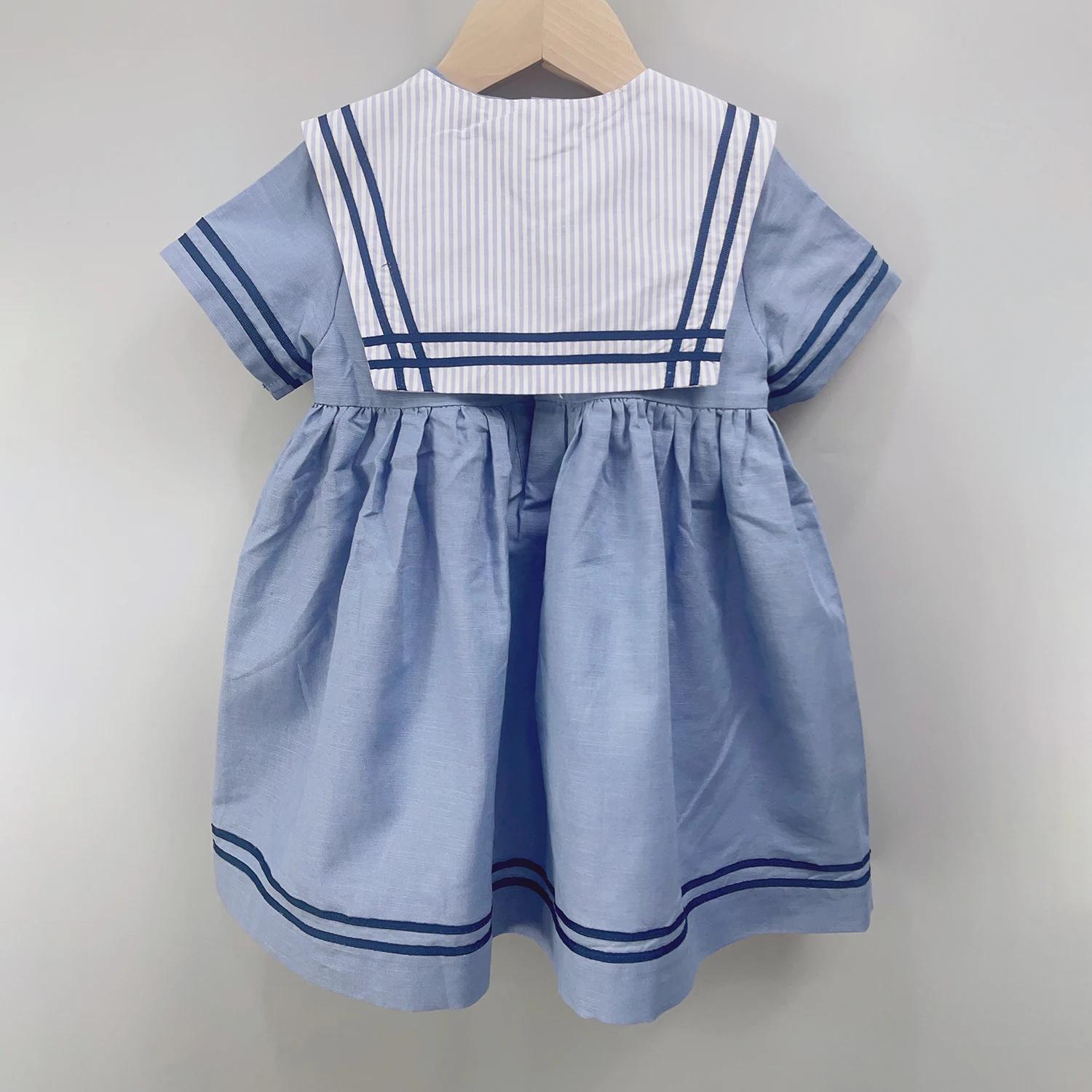 Costume de marin pour garçons et filles, uniforme court bleu marine, ensemble de cravates rayées, ro