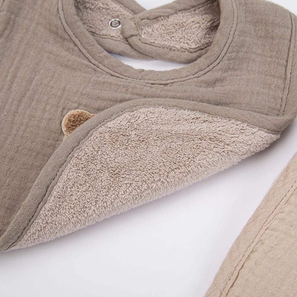 Bavoirs en mousseline de coton pour bébé, ours mignon, serviette de salive, poches absorbantes en U,