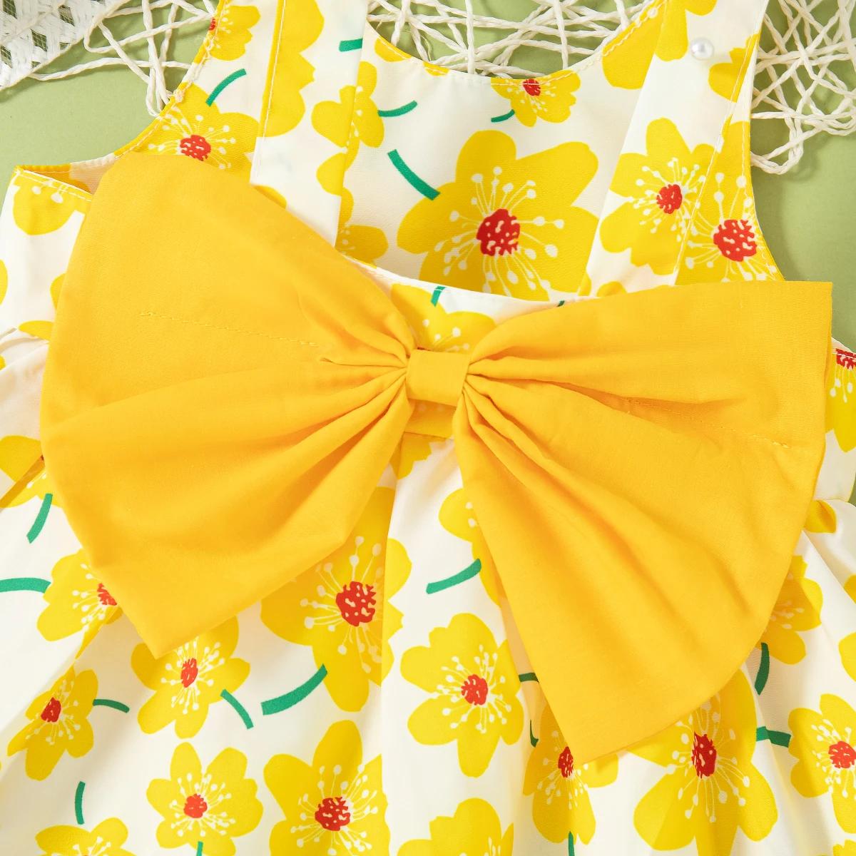 Robe florale pour petites filles de 0 à 2 ans, tenue d'été avec chapeau gratuit pour fête sur la pla