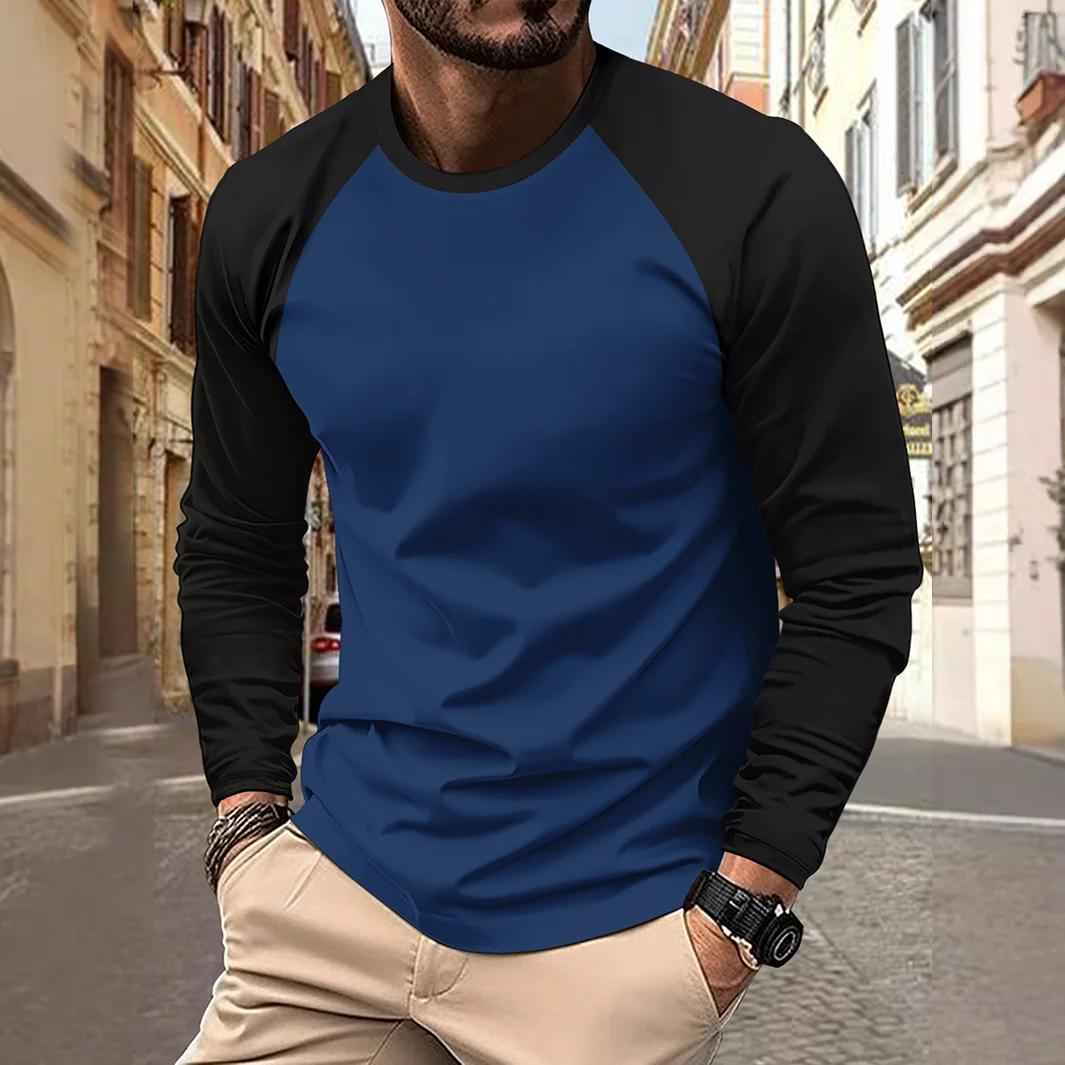 T-shirts pour hommes à manches longues col rond Pactwork manches Raglan décontractées couleur assort