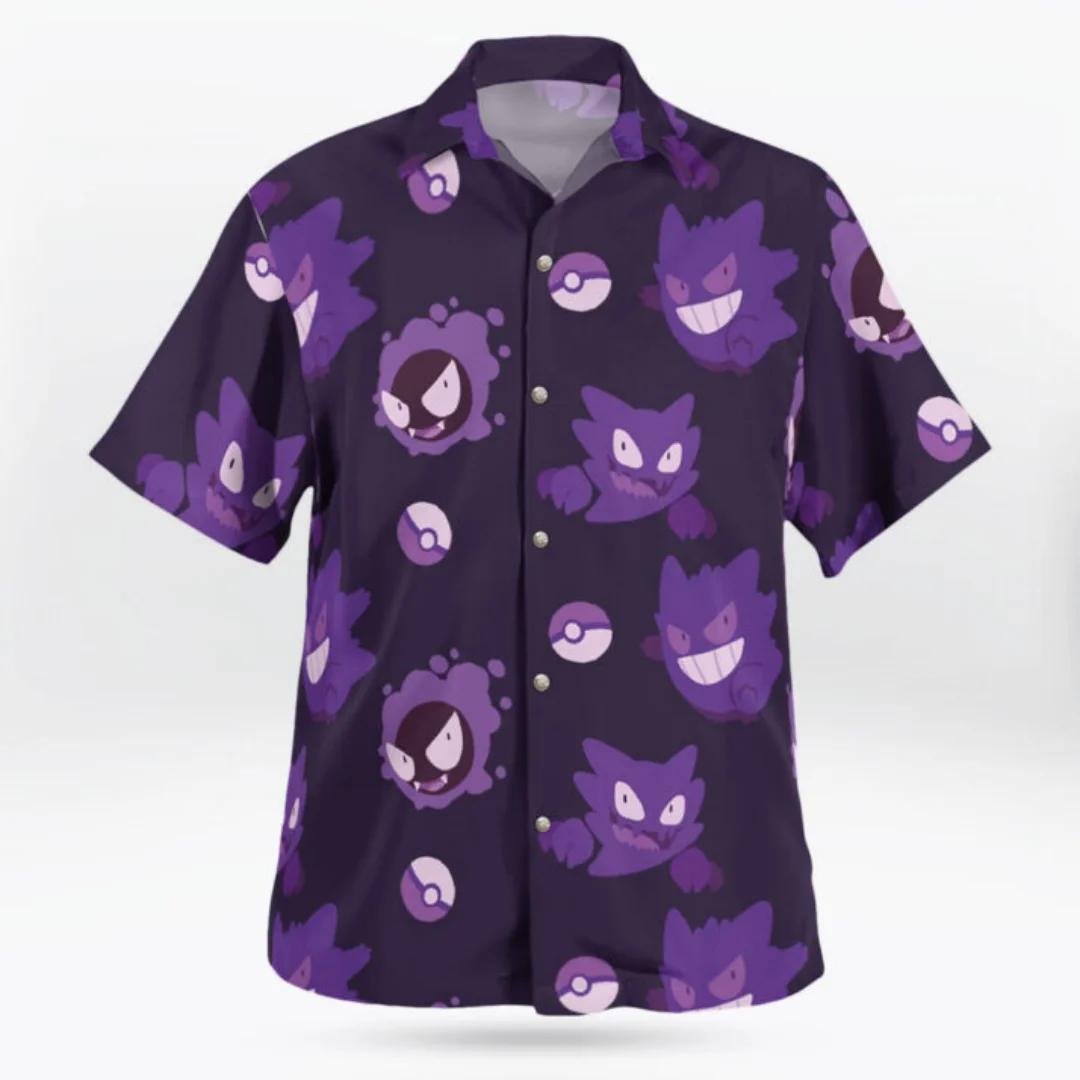 Chemise hawaïenne à boutons avec motif Anime Gengar Pokemon, T-Shirt de sport d'été à séchage rapide