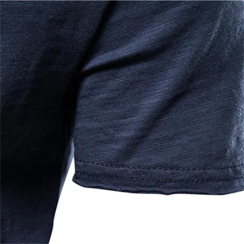 Marque qualité 100% coton hommes T-shirt col en v Design de mode coupe ajustée solide mâle hauts t-s