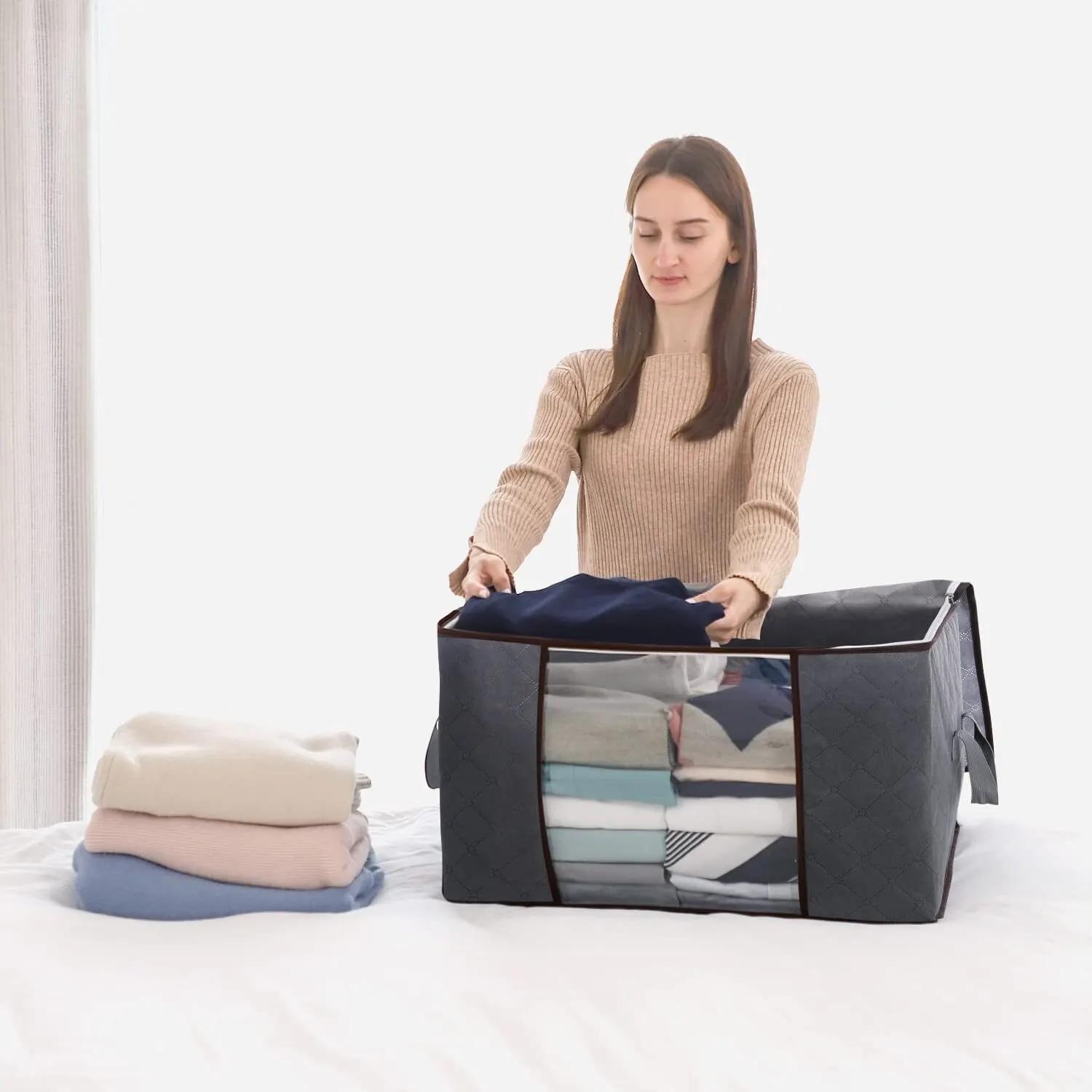 Sac de Rangement pour Vêtements de Grande Capacité, avec Poignée Renforcée, pour Couverture, Couette